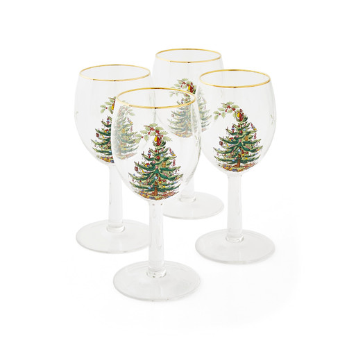 Spode Christmas Tree Wine Goblets with Gold Rims, Set of 4, 0.38 Liters per day Spode Christmas Tree Wine Goblets with Gold Rims, Set of 4, 0.38 Liters per day