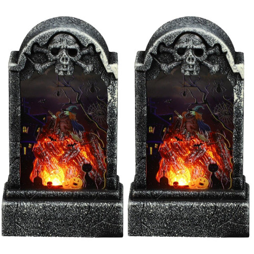 BESTOYARD 2 Pcs Halloween Tombstone Lights Dining Room Table Decor Outdoor Decorations Projector Night Light Tombstone Decorations for Cemetery Tombstone Design Adornment Halloween LED Lamp