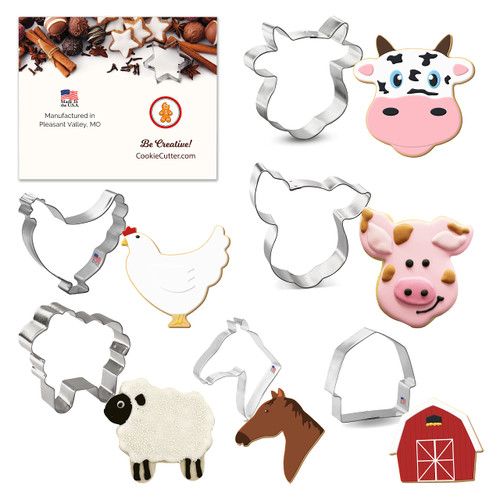 Barnyard Cookie Cutter Set 6 Pc - Foose Cookie Cutters - USA Tin Plated Steel Barnyard Cookie Cutter Set 6 Pc - Foose Cookie Cutters - USA Tin Plated Steel