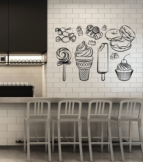 Vinyl Wall Decal Dessert Ice Cream Sweet Home Cafe Candies Stickers Mural Large Decor (g5906) Black Vinyl Wall Decal Dessert Ice Cream Sweet Home Cafe Candies Stickers Mural Large Decor (g5906) Black
