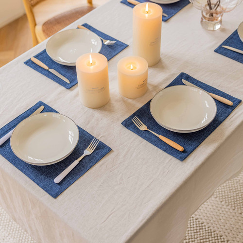 Home Brilliant Placemats Set of 6 Linen Blue Placemats Heat Resistant Dining Table Place Mats Kitchen Table Mats, Indigo