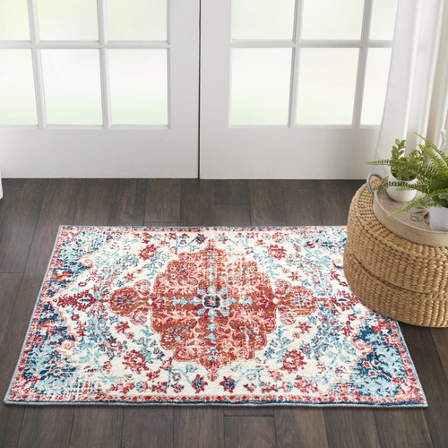 EARTHALL Small Area Rug 2x3 Washable Entryway Rug Doormat, Oriental Persian Distressed Rug Non-Slip Boho Rug Low-Pile Faux Wool Floor Carpet for Bathroom Entrance Kitchen Bedroom