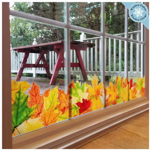 Fall Window Clings Leaves - 4 Foot Long Window Border Fall Leaves Decoration - Double Sided Leaf Autumn Window Clings - Fall Decor - Reusable - Fall Door Decor - Thanksgiving Window Clings