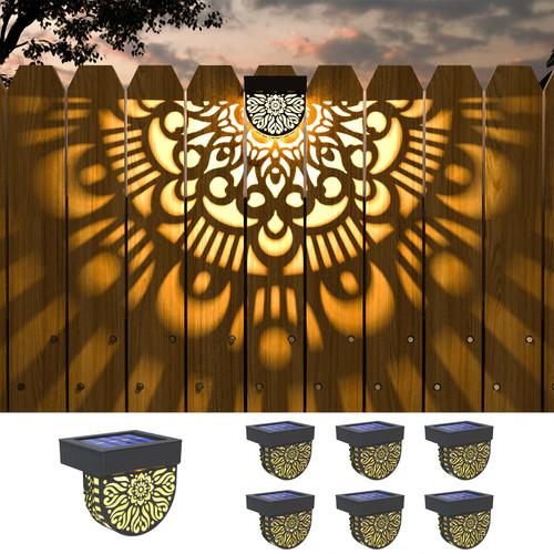 EKQ 6 Pack Solar Fence Lights Solar Outdoor Wall Lights Plastic Solar Powered Deck Step Stair Lights Moon Theme Waterproof Fence Solar Light for Garden Post Patio Backyard Yard Decor (Black, 6 Pack)