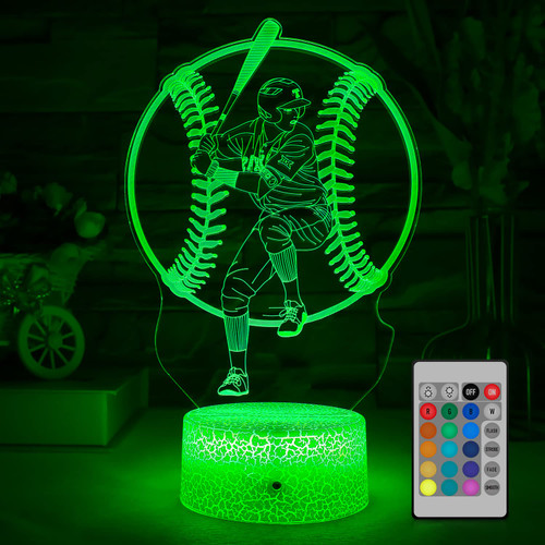 tqyydf Baseball Gift Illusion Night Light for Kids - 16 Colors & Flashing Modes with Remote Control Opreated Dimmable Christmas Birthday Gifts for Boys Girls Kids Children