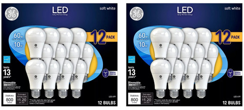 GE Soft White 60 Watt Replacement LED Light Bulbs, General Purpose, Dimmable Light Bulbs 12 Pack (Soft White, 12 Pack) (24)