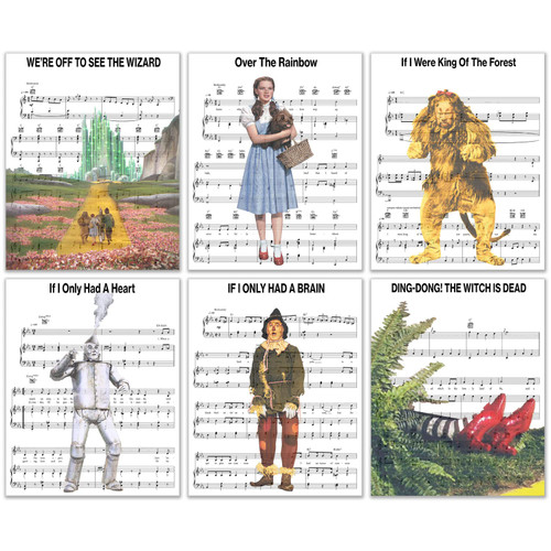 Wizard of Oz Music Sheets, Music Sheet Song Photos Poster Prints, wizard of oz wall decor, wizard of oz poster set of 6 (8 inches x 10 inches) Dorothy, The Tin Man, The Cowardly Lion, Scarecrow