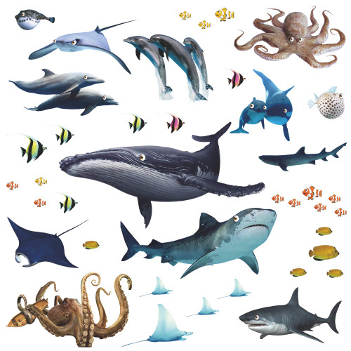 Amaonm Removable 3D Removable Under The Sea Fish Wall Sticker DIY Ocean Animals Wall Decals Whale, Shark, Squid Wall Decor Peel and Stick Art for Kids Room Baby Bedroom Nursery Boy and Girls (Fish)