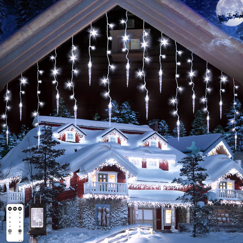 JMEXSUSS 400 LED Icicle Christmas Lights Outdoor, 38.8ft 8 Modes White Icicle String Lights with 80 Drops, Connectable LED Icicle Lights Indoor for Party Wedding Christmas JMEXSUSS 400 LED Icicle Christmas Lights Outdoor, 38.8ft 8 Modes White Icicle String Lights with 80 Drops, Connectable LED Icicle Lights Indoor for Party Wedding Christmas