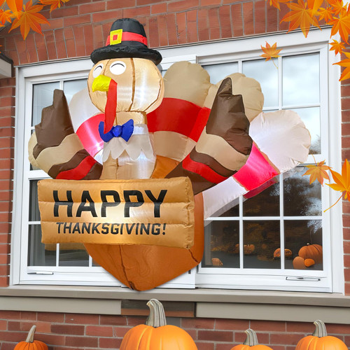 OurWarm 3.5 FT Thanksgiving Decorations Inflatable Turkey Fly Out of Window, Blow Up Turkey with Built-in LED Lights Fall Thanksgiving Decorations Outdoor Indoor Home Party Yard Garden Lawn Decor