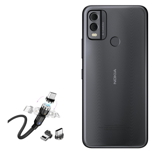 BoxWave Cable Compatible with Nokia C22 - MagnetoSnap AllCharge Cable, Magnet Charging Cable USB Type-C Micro USB for Nokia C22 - Jet Black