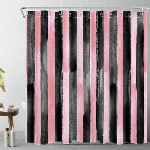 LB Pink and Black Shower Curtain Decor, Modern Minimalist Geometric Striped Shower Curtain for Bathroom 72X78 inch Polyester Fabric Bathroom Decoration Bath Curtains Hooks Included LB Pink and Black Shower Curtain Decor, Modern Minimalist Geometric Striped Shower Curtain for Bathroom 72X78 inch Polyester Fabric Bathroom Decoration Bath Curtains Hooks Included