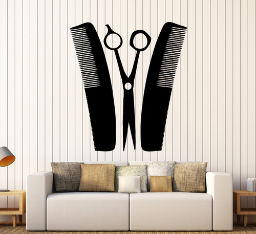 Vinyl Wall Decal Barber Hairdresser Tools Hair Salon Stickers Large Decor (ig4012) Black