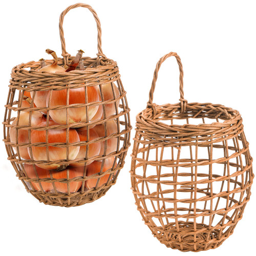 Elsjoy Set of 2 Wall Hanging Onion Basket, Wicker Woven Basket Handmade Rattan Basket, Fruits and Veggies Storage Basket for Pantry, Kitchen, Garden Elsjoy Set of 2 Wall Hanging Onion Basket, Wicker Woven Basket Handmade Rattan Basket, Fruits and Veggies Storage Basket for Pantry, Kitchen, Garden