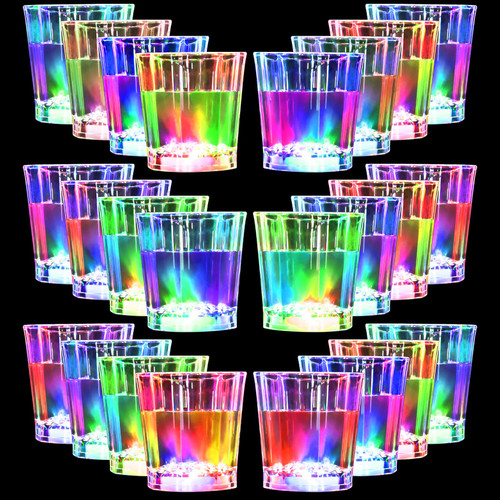Miucoguier Light Up Shot Glasses for Party Favors Adults, Glow in The Dark Plastic Shot Glass for Guests Kids Party Supplies, Led Flash Drinking Shot Cups for Birthday Decorations (24 Pack-2oz)