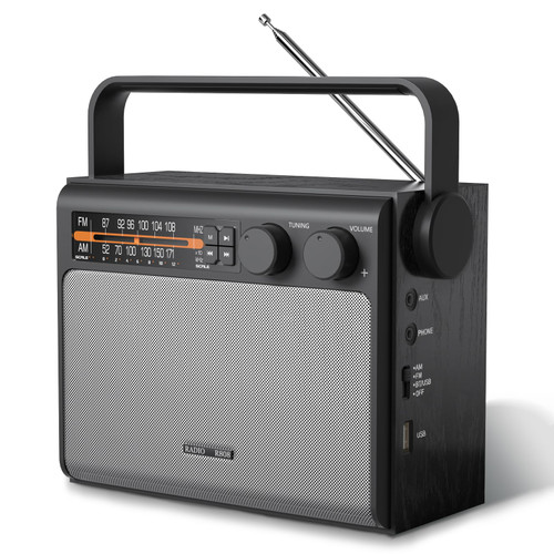 YOWGULF Portable AM FM Radio, Bluetooth Radio with Best Reception,Transistor Radio Plug in Wall or Battery Powered, Radio with Headphone Jack, USB, Aux in, Big Speaker, for Home Outdoor Gift