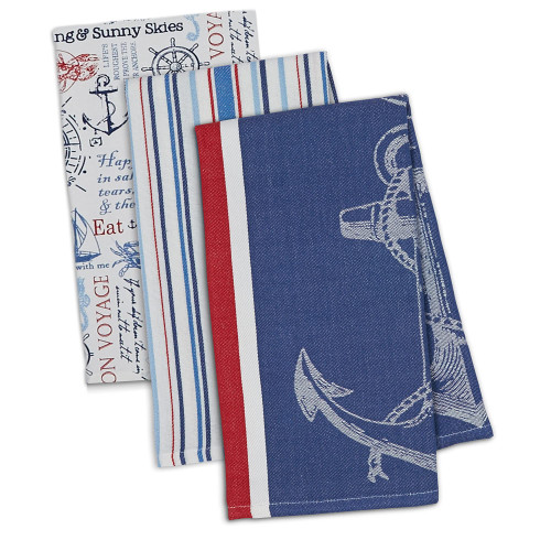 DII Maritime Collection Kitchen Dishtowel Set, 18x28, Anchor's Away, 3 Piece