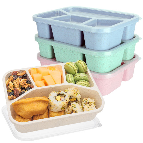 Meal Prep Container Microwave Safe, 4 Pack Bento Lunch Box, 4-Compartment Snack Container for School Work Travel, Lunch Containers for Adults, Bento Box for Kids, Reusable Dishwasher Safe