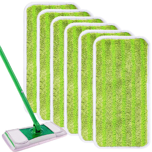 Microfiber Mop Pads Compatible with Swiffer Wet Jet,Reusable Reusable and Machine Washable Floor Mop Pad Refills,Mop Head Replacements for Multi Surface Wet Dry Cleaning (Green 6 PCS)