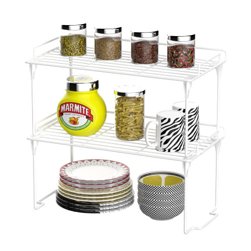 Redrubbit Kitchen Cabinet Storage Shelf Rack, Stackable & Foldable Counter Spice Racks, Multifunctional Storage Racks for Kitchen, Bathroom, Cupboard & Pantry Organization, Set of 2