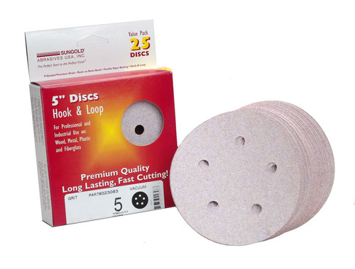 Sungold Abrasives 023243 5" By 5 Hole 1500 Grit Premium Plus C Weight Paper Hook And Loop Sanding Discs, 25 Per Box