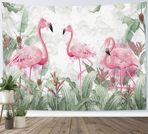 LB Tropical Flamingo Tapestry Wall Hanging Green Plant Leaves Tapestries Pink Flamingoes Summer Tapestry for Bedroom Living Room College Dorm Home Decor 80x60 inch