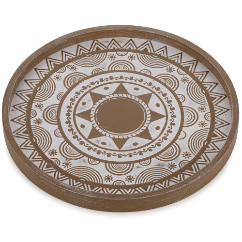 Hanobe Round Decorative Coffee Tray: Rustic Table Tray Decor Farmhouse Centerpiece Wood Circle Tray Wooden Serving Trays for Kitchen Counter Boho Ottoman Tray for Home, Brown
