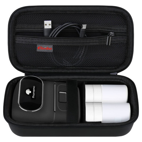 Elonbo Carrying Case for Phomemo M110 Label Makers/Phomemo M120 Label Maker, Portable Bluetooth Thermal Barcode Label Printer Machine Storage Holder Bag, Mesh Pocket Fits Labels Tape Cable. Black