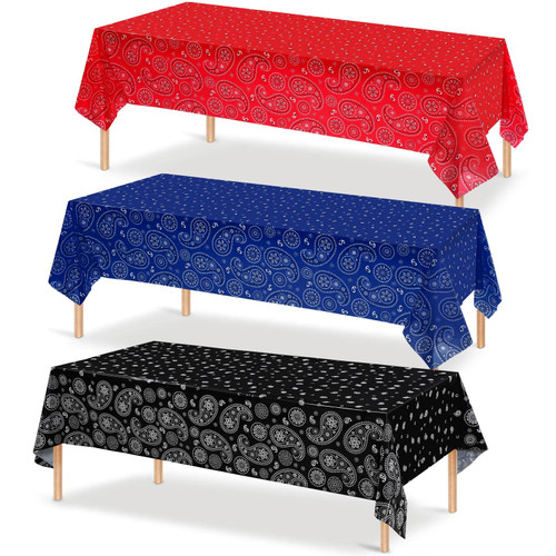 Western Party Tablecloth Paisley Table Cover Bandana Plastic Table Cloth Rectangle Floral Tablecloth for Western Cowboy Themed Party Decorations, 108 X 54 Inches (3, Red, Blue, Black) Western Party Tablecloth Paisley Table Cover Bandana Plastic Table Cloth Rectangle Floral Tablecloth for Western Cowboy Themed Party Decorations, 108 X 54 Inches (3, Red, Blue, Black)