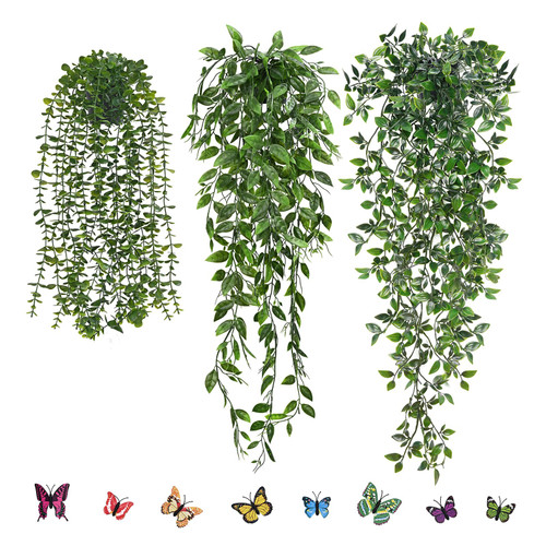 Waipfaru Fake Hanging Plant with Pot, 3Pcs Artificial Hanging Plants with Fake Ivy Vines, Faux Potted Greenery Faux Eucalyptus Mandala Pea Pods for Bedroom Bathroom Kitchen Indoor Outdoor Home Decor Waipfaru Fake Hanging Plant with Pot, 3Pcs Artificial Hanging Plants with Fake Ivy Vines, Faux Potted Greenery Faux Eucalyptus Mandala Pea Pods for Bedroom Bathroom Kitchen Indoor Outdoor Home Decor