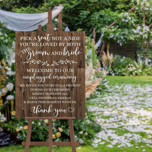 Unplugged Ceremony, Pick A Seat Not A Side, Wedding Sign, Wedding Ceremony Sign 16x20 inch