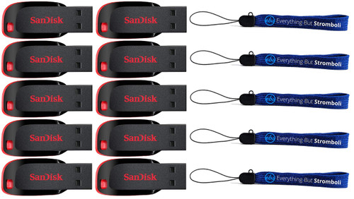 SanDisk Cruzer Blade 32GB (10 Pack) USB 2.0 Flash Drive Jump Drive Pen Drive SDCZ50-032G - Ten Pack Bundle with (5) Everything But Stromboli Lanyard