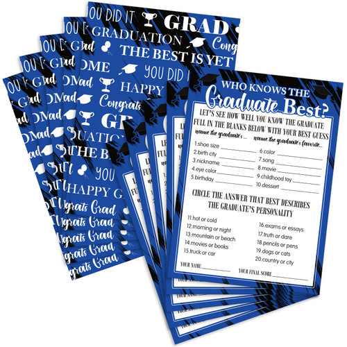 Sratte 60 Pcs Who Knows The Graduate Best Game Cards 2023 Graduation Party Game Cards Graduation Party Supplies Grad Celebration Party Game Card for High Senior School College Graduation (Blue)