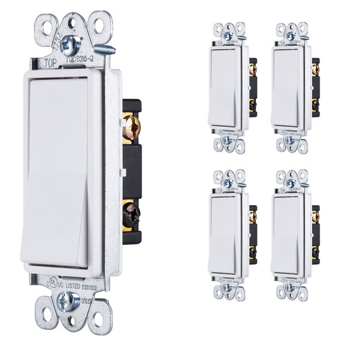 GE Paddle Rocker Light Switch 3 Way Switch On Off Switch 5 Pack Rocker Switch Replacement for Electrical Light Switches & Ceiling Fan Switch Grounding 3 Way Light Switch UL Listed White 44026