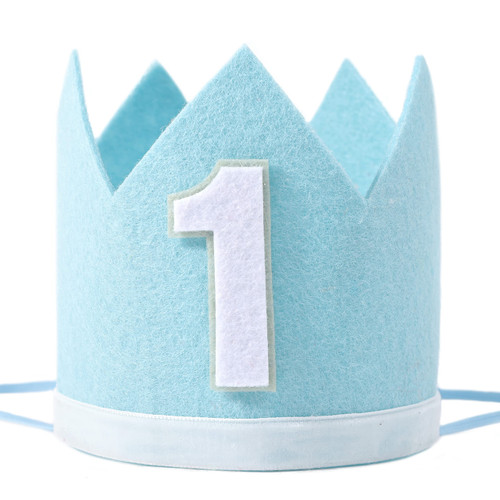 Rpvod 1st Birthday Party for Baby Crown - First Birthday Hat for Baby Boy,Wool Felt Handmade 1st Bday Party Hat Cake Smash Photo Prop,Birthday Blue Felt Hat Accessories