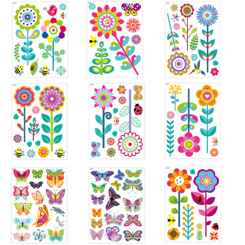 Payutou 9 Sheet 99Pcs Flower Window Clings Window Clings for Kids Window Cling Sticker Window Decal for Home Nursery Party Supplies Shop Window Glass Display Decoration