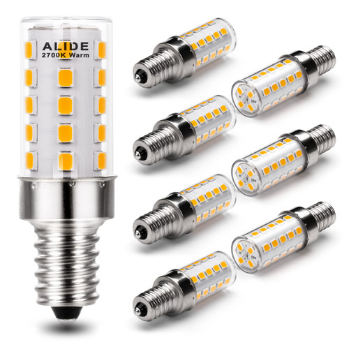 ALIDE E12 40 Watt Equivalent LED Bulbs,2700K Warm White,E12 T6 C7 4W LED Candelabra Bulb for Ceil Fan Light Chandelier Pendant Lighting Salt Lamp,450lm,Non-dimmable,8 Pack