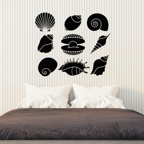 Vinyl Wall Decal Bathroom Ocean Sea Shells Bath Beach Style Stickers Mural Large Decor (g8332) Black Vinyl Wall Decal Bathroom Ocean Sea Shells Bath Beach Style Stickers Mural Large Decor (g8332) Black