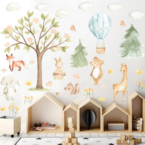 Watercolor Tree Animal Wall Stickers Forest Animals Wall Stickers Baby Room Decor Woodland Nursery Wall Decals Peel and Stick Cartoon Hot Air Balloon Animals Wall Stickers for Kids Room Playroom Decor Watercolor Tree Animal Wall Stickers Forest Animals Wall Stickers Baby Room Decor Woodland Nursery Wall Decals Peel and Stick Cartoon Hot Air Balloon Animals Wall Stickers for Kids Room Playroom Decor