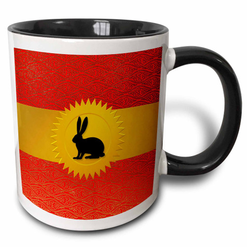 3D Rose Hare or Rabbit for Chinese Zodiac and New Year in Red Two Tone Ceramic Mug, Black