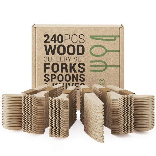 Lilimpact - Disposable Wooden Forks, Spoons, Knives Set | Alternative to Plastic Cutlery - Eco Biodegradable Replacements (240 Count - 120 Forks, 80 Spoons, 40 Knives) (240) Lilimpact - Disposable Wooden Forks, Spoons, Knives Set | Alternative to Plastic Cutlery - Eco Biodegradable Replacements (240 Count - 120 Forks, 80 Spoons, 40 Knives) (240)
