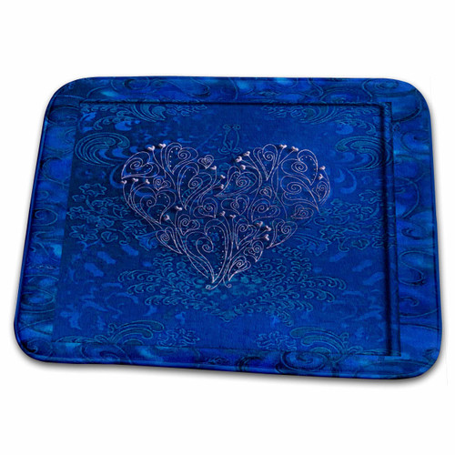3dRose Silver Heart Design on Royal Blue - Dish Drying Mats (ddm-17468-1)