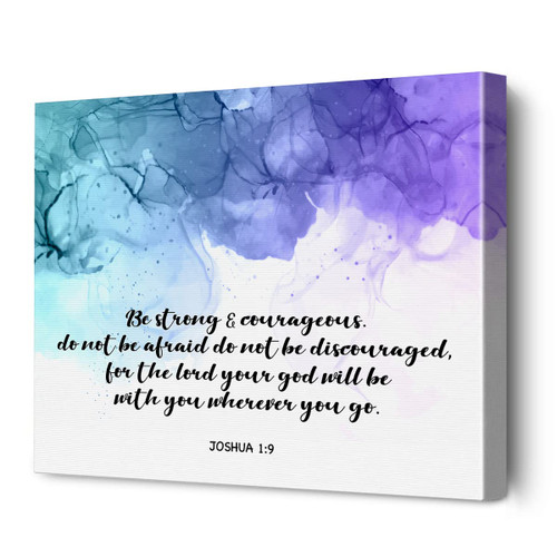 Inspirational Bible Verse Joshua 1:9 Framed Watercolor Canvas Wall Art, Be Strong & Courageous Print Paintings Poster "12 x 15" Scripture Wall Decor for Home Office Gift