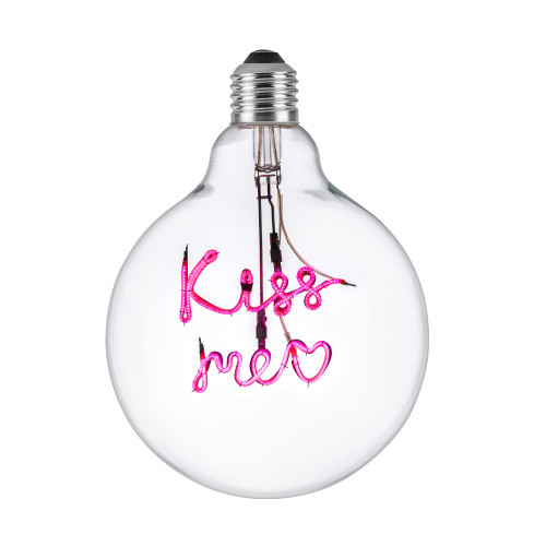 runquiz Vintage LED Filament Bulb Decorative Light Bulb Globe, E26 Base, G125 Edison Bulb Kiss Me Letter Bulb, Dimmable, 4W(40W Equivalent), 2200K Warm White (Kiss Me, 4W)