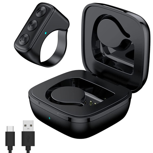 Bluetooth Remote Control Page Turner for TikTok, DauMeiQH Scrolling Ring Clicker for iPhone iPad Phone Camera Video Recording Shutter Selfie Button, Wireless Kindle App Remote for iOS Android - Black