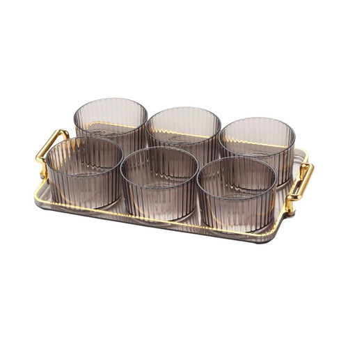 MagiDeal Divided Serving Platter Dessert Dividing Plate with Stand for Home, Kitchen Condiment Tray Easy to Refill Serving Dishes Snack Serving Tray, 6 Bowl Gray