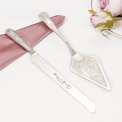 Silver Cake Knife and Server Set, Personalized Cake Cutting Set For Wedding, Cake Cutter Pie Pizza Server Set, Engraved Cake Serving Set for Anniversary Birthday Party Gift (Silver) Silver Cake Knife and Server Set, Personalized Cake Cutting Set For Wedding, Cake Cutter Pie Pizza Server Set, Engraved Cake Serving Set for Anniversary Birthday Party Gift (Silver)