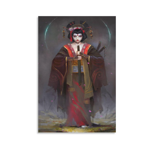 Japanese Wall Art Canvas Painting Japanese Geisha Women Kimono Samurai Art Decor Room Aesthetic Post Canvas Painting Wall Art Poster for Bedroom Living Room Decor 08x12inch(20x30cm) Unframe-style