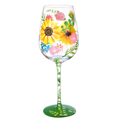 NymphFable Hand-painted Wine Glass Watercolor Flowers Artisan Painted 15oz Personalised Gift for Best Friend