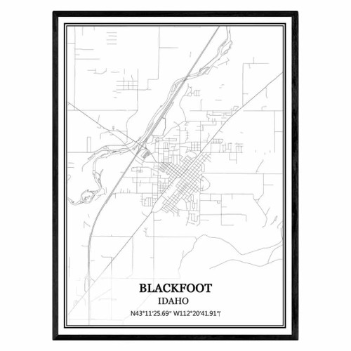 TANOKCRS Blackfoot Idaho USA America Map Wall Art Canvas Print Poster Artwork Unframed Modern Black and White Map Souvenir Gift Home Decor 20x30 Inches